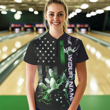 Load image into Gallery viewer, Custom Black And Green Thin Line American Flag US Bowling Team Womens Quarter-Zip Shirts IPHW8519