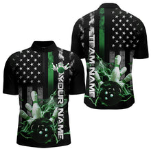 Load image into Gallery viewer, Custom Black And Green Thin Line American Flag Patriotic US Bowling Team Quarter-Zip Shirts For Men IPHW8519