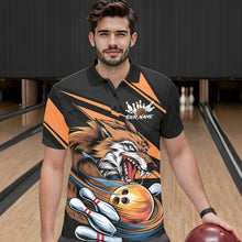 Load image into Gallery viewer, Custom Black And Orange Wolf Bowling Team Polo Shirts For Men, Wolf Bowling Jerseys IPHW8713
