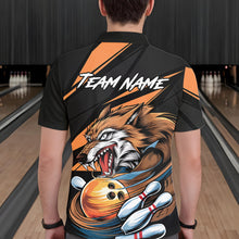 Load image into Gallery viewer, Custom Black And Orange Wolf Bowling Team Polo Shirts For Men, Wolf Bowling Jerseys IPHW8713