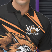Load image into Gallery viewer, Custom Black And Orange Wolf Bowling Team Polo Shirts For Men, Wolf Bowling Jerseys IPHW8713