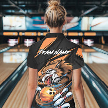 Load image into Gallery viewer, Custom Black And Orange Wolf Bowling Team Polo Shirts For Women, Wolf Bowling Jerseys IPHW8713