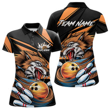 Load image into Gallery viewer, Custom Black And Orange Wolf Bowling Team Polo Shirts For Women, Wolf Bowling Jerseys IPHW8713