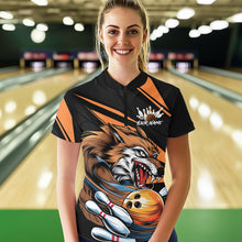 Load image into Gallery viewer, Custom Black And Orange Wolf Bowling Team Quarter-Zip Shirt For Women, Wolf Bowling Jerseys IPHW8713