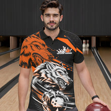 Load image into Gallery viewer, Custom Black And Orange Wolf Bowling Men Polo Shirts, Wolf Bowling League Shirt Team Uniform IPHW8715