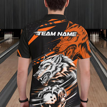 Load image into Gallery viewer, Custom Black And Orange Wolf Bowling Men Polo Shirts, Wolf Bowling League Shirt Team Uniform IPHW8715