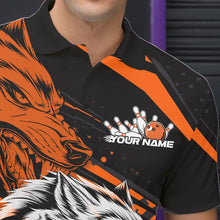 Load image into Gallery viewer, Custom Black And Orange Wolf Bowling Men Polo Shirts, Wolf Bowling League Shirt Team Uniform IPHW8715