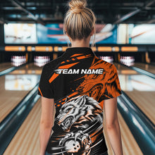 Load image into Gallery viewer, Custom Black And Orange Wolf Bowling Women Quarter-Zip Shirt, Bowling League Team Shirt IPHW8715