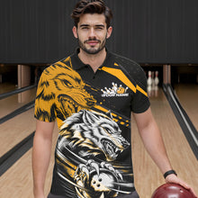 Load image into Gallery viewer, Custom Black And Yellow Wolf Bowling Men Polo Shirts, Wolf Bowling League Shirt Team Uniform IPHW8716
