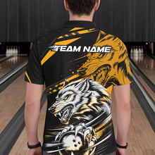 Load image into Gallery viewer, Custom Black And Yellow Wolf Bowling Men Polo Shirts, Wolf Bowling League Shirt Team Uniform IPHW8716
