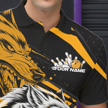 Load image into Gallery viewer, Custom Black And Yellow Wolf Bowling Men Polo Shirts, Wolf Bowling League Shirt Team Uniform IPHW8716