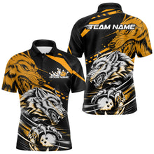 Load image into Gallery viewer, Custom Black And Yellow Wolf Bowling Men Polo Shirts, Wolf Bowling League Shirt Team Uniform IPHW8716