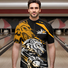 Load image into Gallery viewer, Custom Black And Yellow Wolf Bowling Men Quarter-Zip Shirts, Wolf Bowling League Shirt Team Uniform IPHW8716
