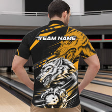 Load image into Gallery viewer, Custom Black And Yellow Wolf Bowling Men Quarter-Zip Shirts, Wolf Bowling League Shirt Team Uniform IPHW8716