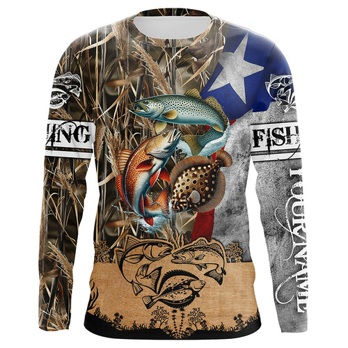 Texas Slam Camo Fishing TX Flag Custom Name Sun Protection Fishing Shirts Personalized Fishing gifts NQS337