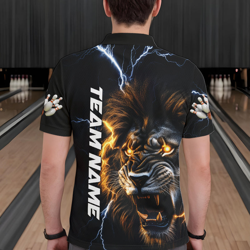 Custom Blue Thunder Lightning Lion Bowling Team Men Polo Shirts, Lion Bowling League Shirt IPHW8986
