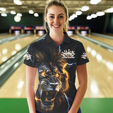 Load image into Gallery viewer, Custom Blue Thunder Lightning Lion Bowling Team Women Polo Shirts, Bowling League Shirt IPHW8986