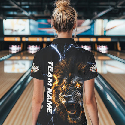 Custom Blue Thunder Lightning Lion Bowling Team Women Polo Shirts, Bowling League Shirt IPHW8986
