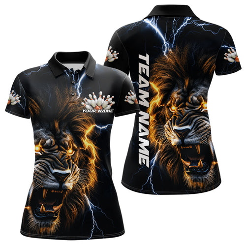 Custom Blue Thunder Lightning Lion Bowling Team Women Polo Shirts, Bowling League Shirt IPHW8986