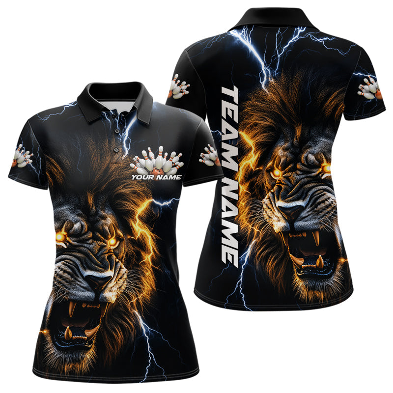 Custom Blue Thunder Lightning Lion Bowling Team Women Polo Shirts, Bowling League Shirt IPHW8986