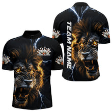 Load image into Gallery viewer, Custom Blue Thunder Lightning Lion Bowling Team Men Quarter-Zip Shirts, Lion Bowling League Shirt IPHW8986