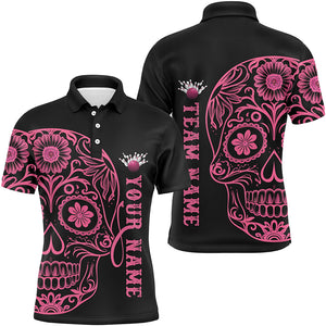 Pink Sugar Skull Tattoo Custom Unisex Team Bowling Polo Shirts, Halloween Team Bowling Jerseys IPHW6711