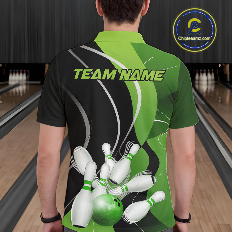 Custom Black And Green Bowling Jerseys, Men Bowling Polo Shirt Team Uniform IPHW9225