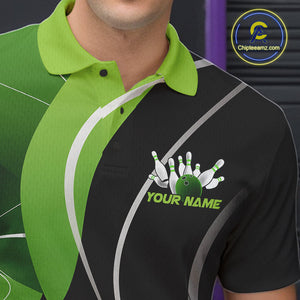 Custom Black And Green Bowling Jerseys, Men Bowling Polo Shirt Team Uniform IPHW9225