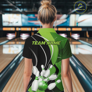 Custom Black And Green Bowling Jerseys, Women Bowling Quarter-Zip Shirt Team Uniform IPHW9225