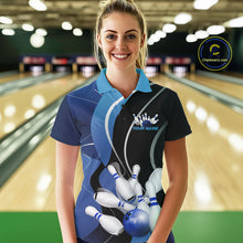 Load image into Gallery viewer, Custom Black And Blue Bowling Jerseys, Women Bowling Polo Shirt Team Uniform IPHW9226