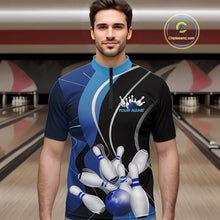 Load image into Gallery viewer, Custom Black And Blue Bowling Jerseys, Men Bowling Quarter-Zip Shirt Team Uniform IPHW9226