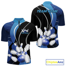 Load image into Gallery viewer, Custom Black And Blue Bowling Jerseys, Men Bowling Quarter-Zip Shirt Team Uniform IPHW9226