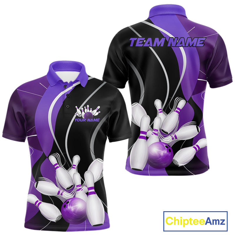 Custom Black And Purple Bowling Jerseys, Men Bowling Polo Shirt Team Uniform IPHW9227