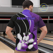 Load image into Gallery viewer, Custom Black And Purple Bowling Jerseys, Men Bowling Quarter-Zip Shirt Team Uniform IPHW9227