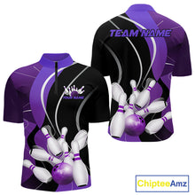 Load image into Gallery viewer, Custom Black And Purple Bowling Jerseys, Men Bowling Quarter-Zip Shirt Team Uniform IPHW9227