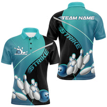 Load image into Gallery viewer, Custom Black And Blue Strike Bowling Polo Shirts For Men, Bowler Outfit Team Jerseys IPHW9229