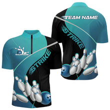 Load image into Gallery viewer, Custom Black And Blue Strike Bowling Quarter-Zip Shirts For Men, Bowler Outfit Team Jerseys IPHW9229