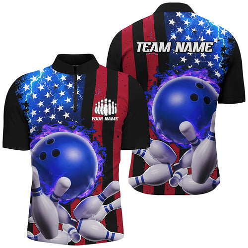 American Flag Thunder Lightning Flame Bowling Ball Custom Men And Women Bowling Team Shirts IPHW6718