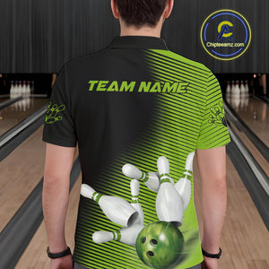 Custom Black And Green Bowling Polo Shirts For Men, Green Bowling Jerseys IPHW9400