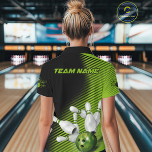 Custom Black And Green Bowling Polo Shirts For Women, Green Bowling Jerseys IPHW9400