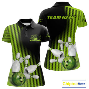 Custom Black And Green Bowling Polo Shirts For Women, Green Bowling Jerseys IPHW9400