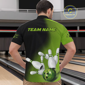 Custom Black And Green Bowling Quarter-Zip Shirts For Men, Green Bowling Jerseys IPHW9400