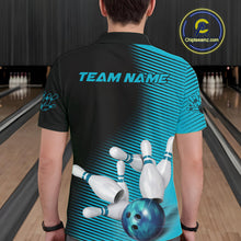 Load image into Gallery viewer, Custom Black And Blue Bowling Polo Shirts For Men, Blue Bowling Jerseys IPHW9401