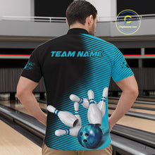 Load image into Gallery viewer, Custom Black And Blue Bowling Quarter-Zip Shirts For Men, Blue Bowling Jerseys IPHW9401