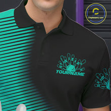 Load image into Gallery viewer, Custom Black And Ball Blue Bowling Polo Shirts For Men, Blue Bowling Jerseys IPHW9402