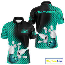 Load image into Gallery viewer, Custom Black And Ball Blue Bowling Polo Shirts For Men, Blue Bowling Jerseys IPHW9402