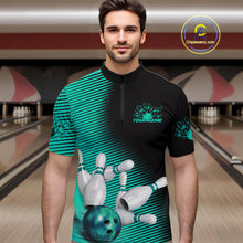 Load image into Gallery viewer, Custom Black And Ball Blue Bowling Quarter-Zip Shirts For Men, Blue Bowling Jerseys IPHW9402
