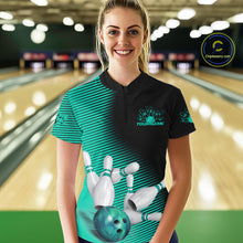Load image into Gallery viewer, Custom Black And Ball Blue Bowling Quarter-Zip Shirts For Women, Blue Bowling Jerseys IPHW9402