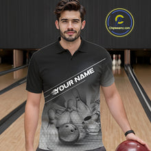 Load image into Gallery viewer, Custom Black And White Bowling Tournament Polo Shirts For Men, Bowling Team Shirt IPHW9405