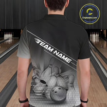 Load image into Gallery viewer, Custom Black And White Bowling Tournament Polo Shirts For Men, Bowling Team Shirt IPHW9405